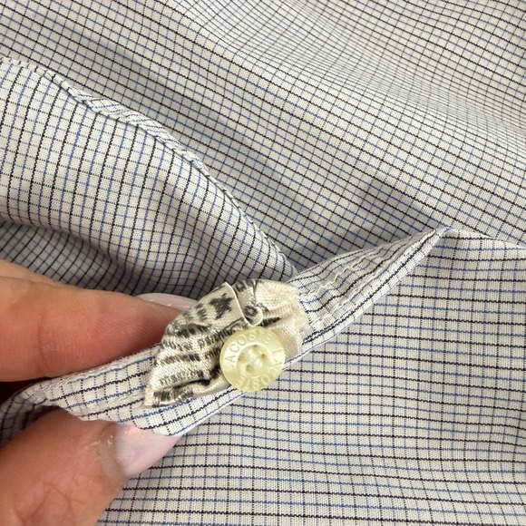 Lacoste Mens 42 Pre-Owned Dress Shirt LS Gingham Check Blue White Button Down - Picture 13 of 14